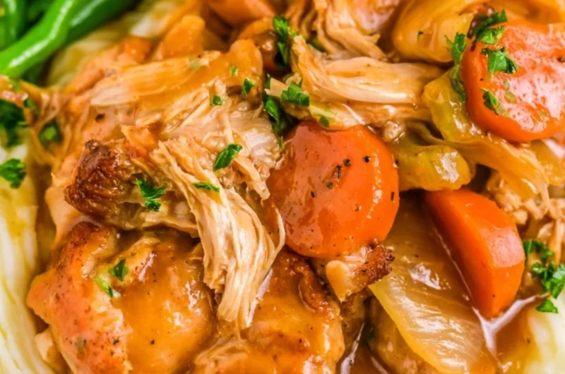 Delicious slow cooker chicken pot roast with vegetables and herbs