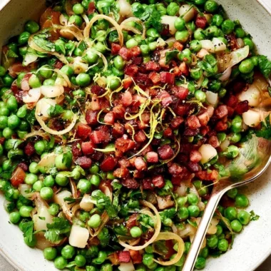 Thanksgiving peas side dish served on a festive table